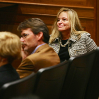 Stofan and husband Tim Dunn '83 enjoy Hanson's introduction.
